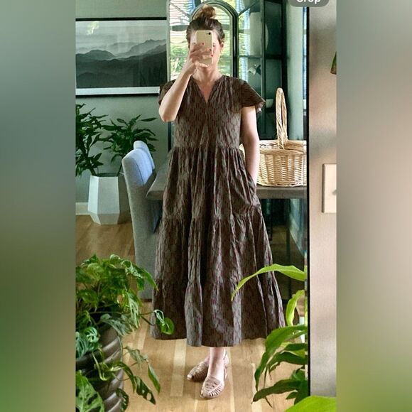 Tuckernuck Oliphant V-Neck Maxi Dress 100% Cotton Tiered Earthy Polka Dot XS - Picture 11 of 11